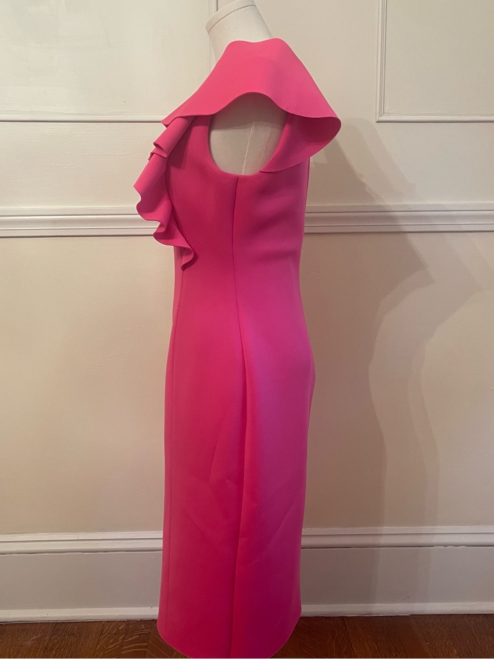 Eliza J Hot Pink One-Shoulder Ruffle Sheath Dress - Picture 2 of 5